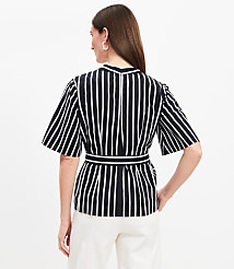 Striped Poplin Pleated Belted Top carousel Product Image 2
