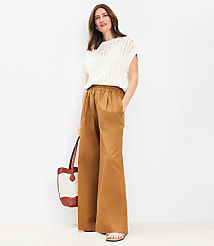 Pleated Pull On Wide Leg Pants in Twill carousel Product Image 1