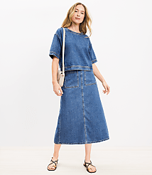 Denim Patch Pocket Midi Skirt in Classic Mid Wash carousel Product Image 2