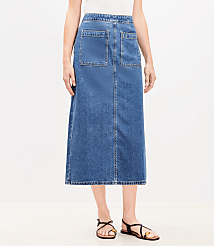 Denim Patch Pocket Midi Skirt in Classic Mid Wash carousel Product Image 4