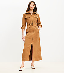 Petite Twill Zip Midi Pocket Dress carousel Product Image 2