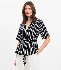 Striped Poplin Pleated Belted Top carousel Product Image 1