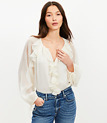 Chiffon Ruffle Tie Cuff Blouse carousel Product Image 1