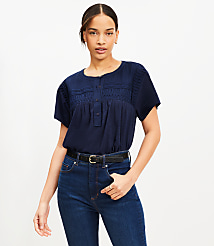 Pintucked Henley Mixed Media Top carousel Product Image 1
