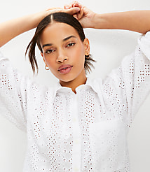 Petite Eyelet Everyday Oversized Pocket Shirt carousel Product Image 1