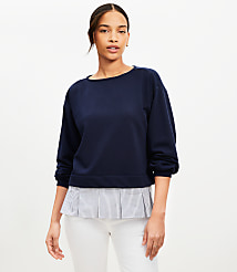 Striped Poplin Mixed Media Sweatshirt carousel Product Image 2