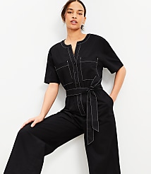 Petite Twill Belted Pocket Jumpsuit carousel Product Image 1