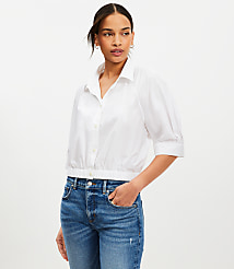 Petite Poplin Elasticized Hem Blouse carousel Product Image 2