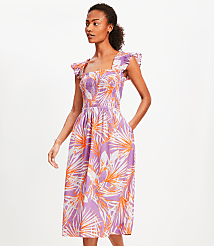 Petite LOFT Beach Island Frond Smocked Ruffle Strap Midi Pocket Dress carousel Product Image 2