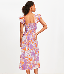 Petite LOFT Beach Island Frond Smocked Ruffle Strap Midi Pocket Dress carousel Product Image 3