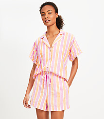 LOFT Beach Striped Linen Drawstring Shorts carousel Product Image 1
