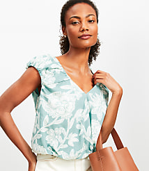 Floral V-Neck Bubble Hem Top carousel Product Image 2