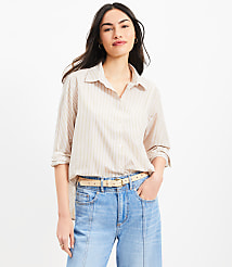 Petite Striped Poplin Everyday Relaxed Pocket Shirt carousel Product Image 3