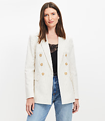 Petite Striped Cotton Linen Double Breasted Blazer carousel Product Image 1