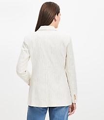 Petite Striped Cotton Linen Double Breasted Blazer carousel Product Image 3