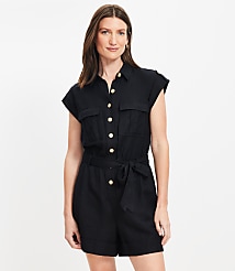 Linen Blend Tie Waist Romper carousel Product Image 2