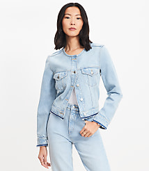 Petite Collarless Denim Jacket in Destructed Light Wash carousel Product Image 1
