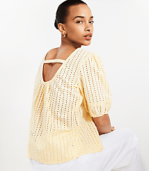 Eyelet Cutout Back Bubble Sleeve Top carousel Product Image 1