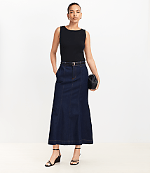 Denim Trumpet Maxi Skirt in Dark Rinse carousel Product Image 1
