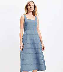 Chambray Seamed Midi Dress carousel Product Image 3