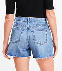 Destructed High Rise Cut Off Denim Shorts in Authentic Dark Wash carousel Product Image 3
