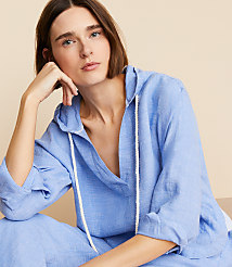 Lou & Grey Crosshatch Linen Tunic Hoodie carousel Product Image 1