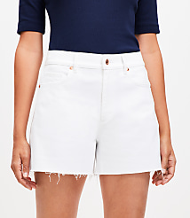 Petite Fresh Cut High Rise Cut Off Denim Shorts in White carousel Product Image 2