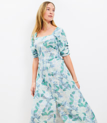 Gardenia Shirred Linen Blend Button Midi Dress carousel Product Image 1