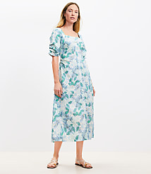 Gardenia Shirred Linen Blend Button Midi Dress carousel Product Image 2