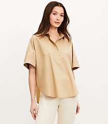 Petite Poplin Henley Dolman Everyday Tunic Shirt carousel Product Image 1
