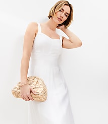 Petite Linen Blend Seamed Midi Pocket Dress carousel Product Image 1