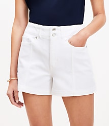 Seamed High Rise Denim Shorts in White carousel Product Image 2