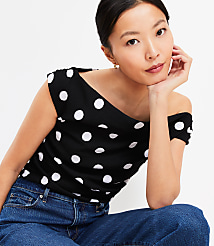 Dotted Ruched One Shoulder Top carousel Product Image 2
