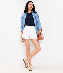 Seamed High Rise Denim Shorts in White carousel Product Image 1