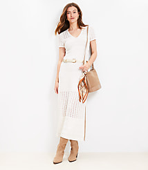 Petite Pointelle V-Neck Midi Sweater Dress carousel Product Image 1