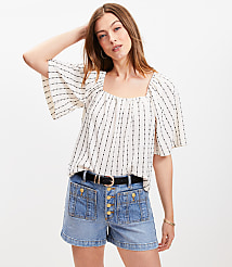 Dot Stripe Flutter Square Neck Top carousel Product Image 1