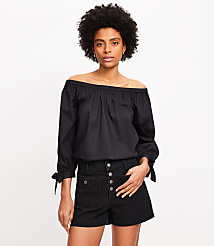Petite Tie Cuff Off The Shoulder Top carousel Product Image 1