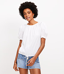 Petite Pleated Tie Puff Sleeve Top carousel Product Image 1