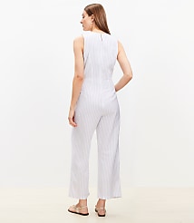 Striped Tie Front Linen Blend Jumpsuit carousel Product Image 3