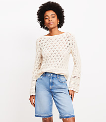 Mixed Pointelle Wide Sleeve Boatneck Sweater carousel Product Image 1