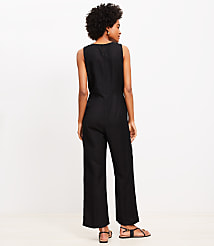 Tie Front Linen Blend Jumpsuit carousel Product Image 3
