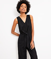 Tie Front Linen Blend Jumpsuit carousel Product Image 2