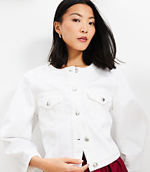 Petite Balloon Sleeve Denim Jacket in White carousel Product Image 3