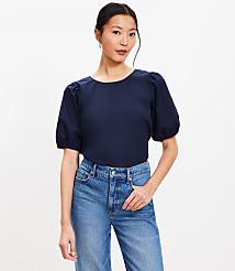 Poplin Cutout Back Bubble Sleeve Top carousel Product Image 1