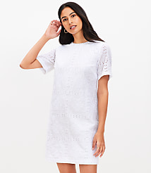 Petite Eyelet Scalloped Neck Mini Dress carousel Product Image 3