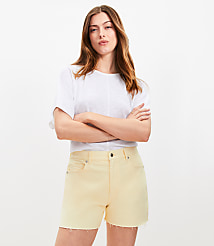 Fresh Cut High Rise Cut Off Denim Shorts in Lemon Brulee carousel Product Image 1
