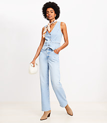 Petite Denim Vest in Destructed Mid Wash carousel Product Image 1
