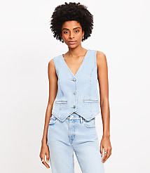 Petite Denim Vest in Destructed Mid Wash carousel Product Image 2