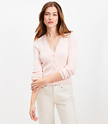 Petite Lace Trim Ribbed V-Neck Cardigan carousel Product Image 2
