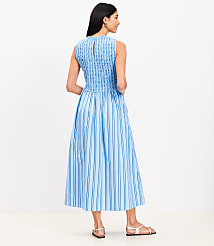 Striped Poplin Smocked Midi Pocket Dress carousel Product Image 3